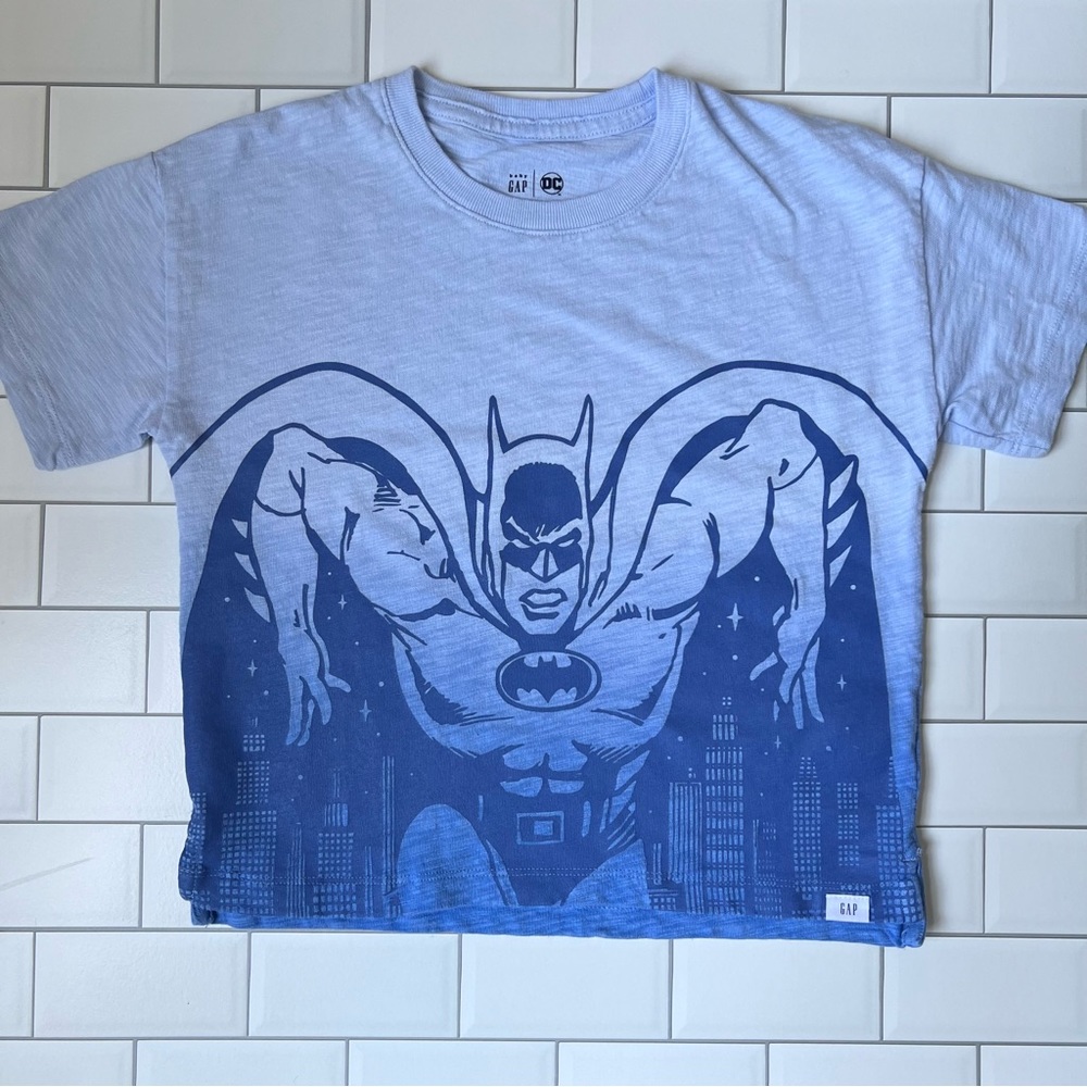 4🦇 DC Batman GAP Boys Superhero Blue Ombré Cotton Short Sleeve Tee Shirt